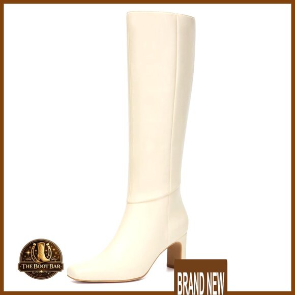 Shoes - Square Toe Knee High Boots Chunky Heel Zipper Design Elegant Versatile Style